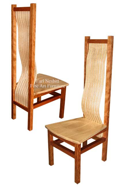 custom made wood chair showing front, back and sculpted seat